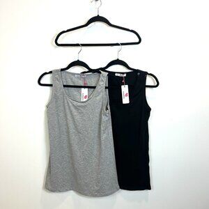 Lot Of 2 NWT Luvmabelly Maternity Nursing Tank Tops Size Medium Gray & Black